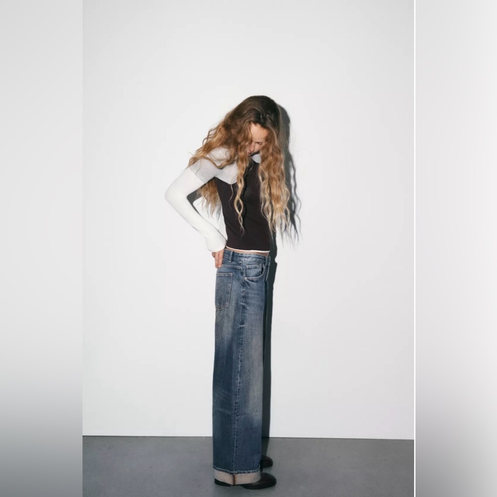 Zara TRF Mid-Rise Baggy Folded Jeans Sz 30 (Wmns 10)